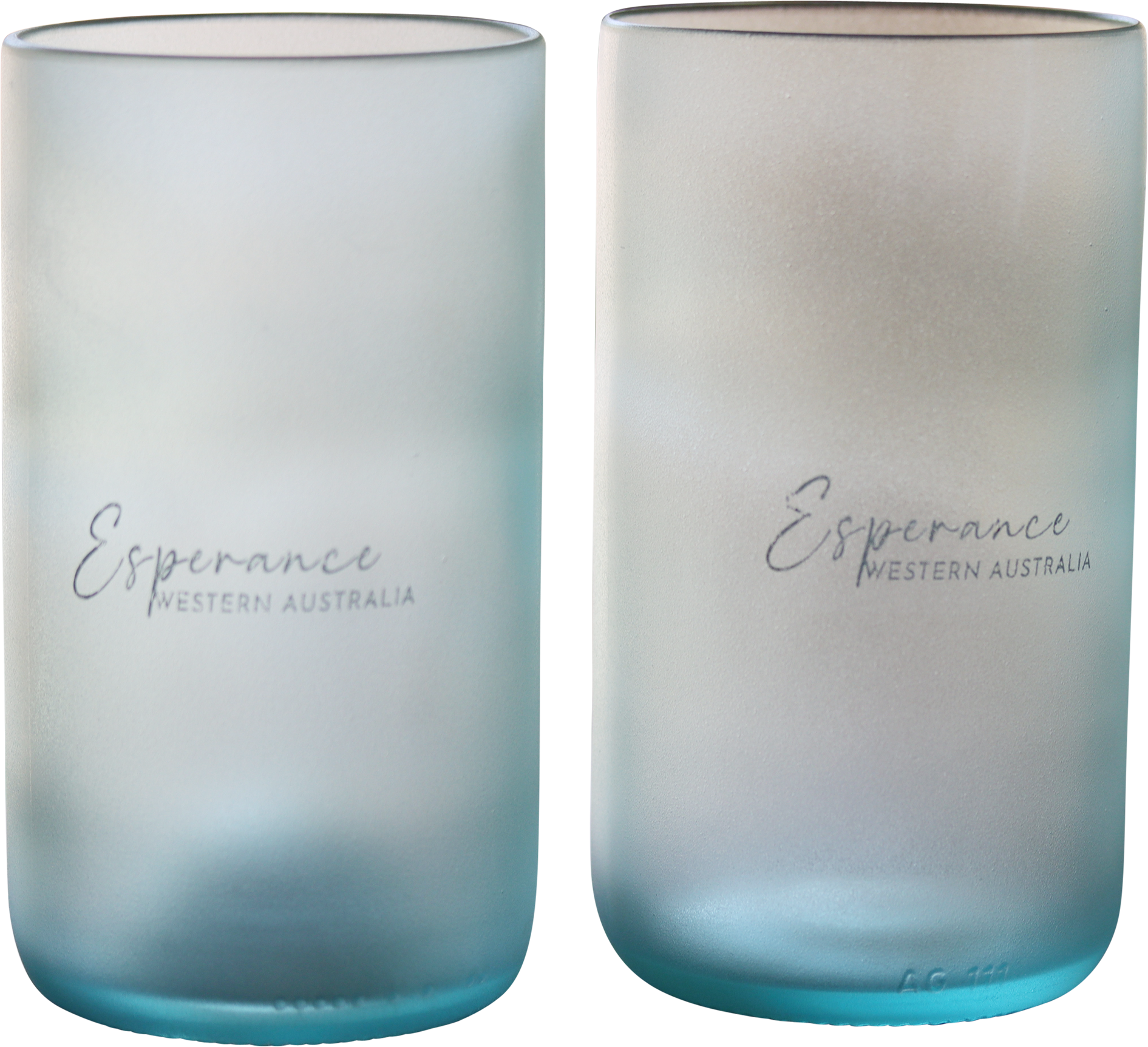 Close-up of the Shallow Water pint glass's texture and color, highlighting its sustainable origin and delicate hue